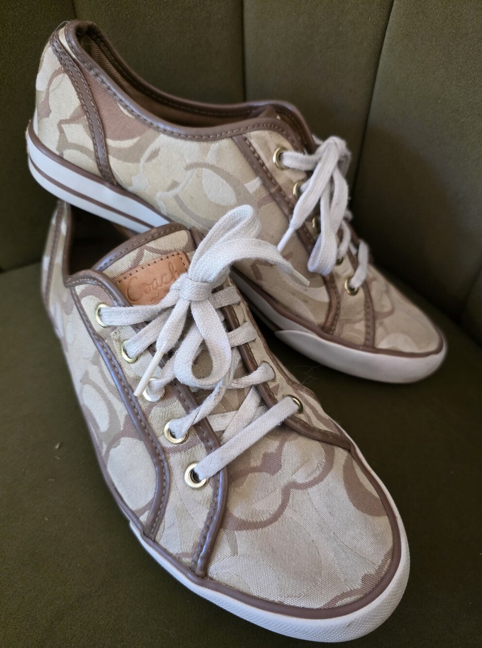 Coach Beige and Brown Signature Canvas Low-Top Sneakers